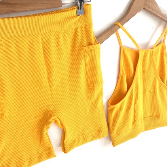 (AA4) Odiva Mustard Yellow Ribbed 2piece Tank top and Biker Short set,Sz XL, NWT - Picture 6 of 15